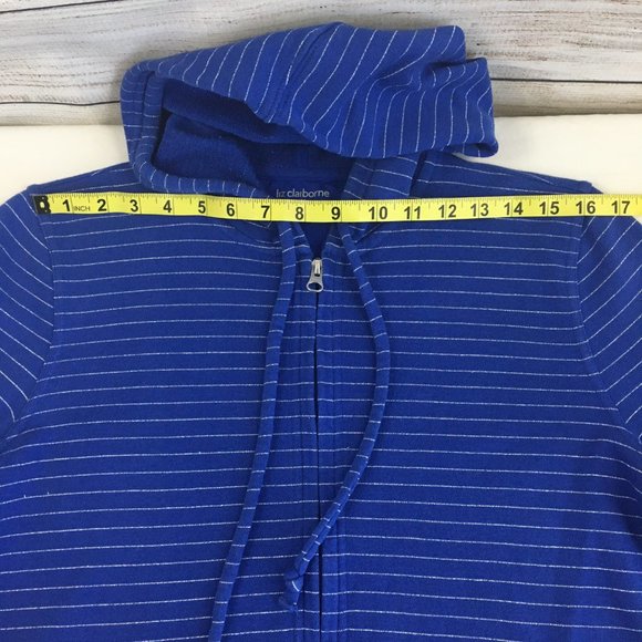 VTG Liz Claiborne Hoodie Blue Silver Metallic Striped Full Zip Women's M - Picture 9 of 13